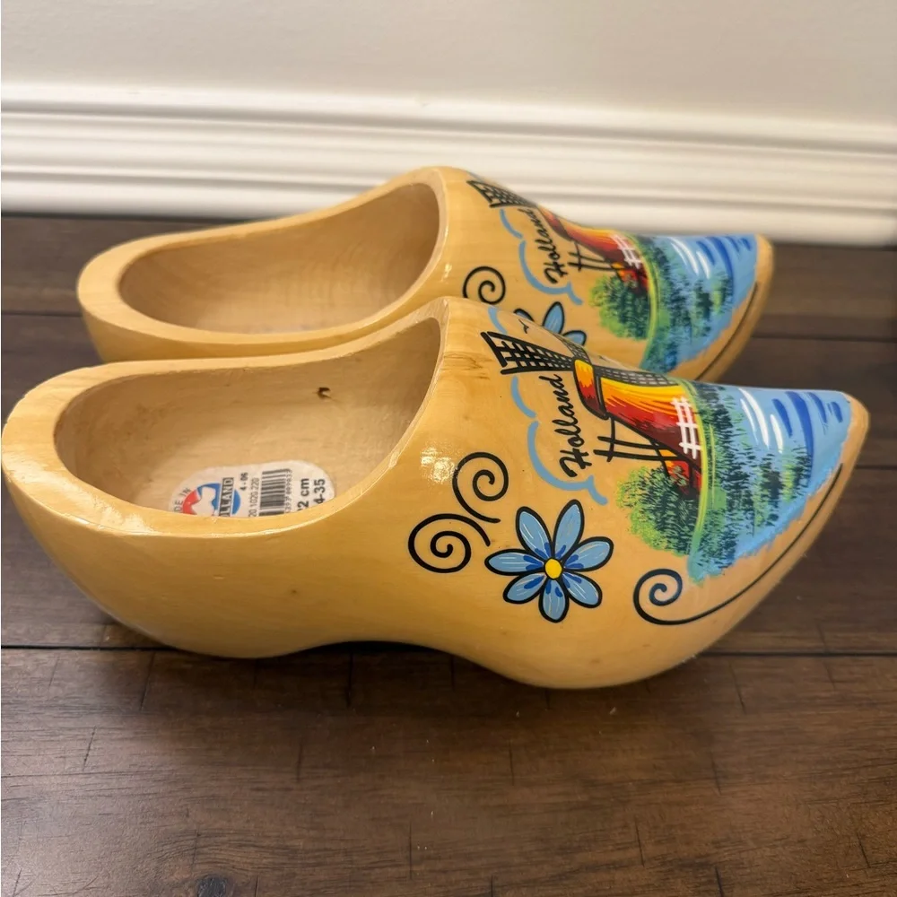 Holland Wooden Clogs with Windmill Design